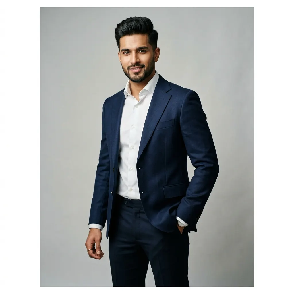Editorial portrait styled by CoreStyl — Trapezoid / Broad Shoulders, BKC Office Suits & Smart Casuals